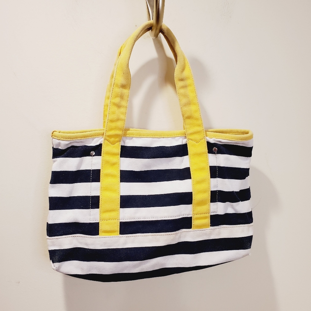 J. Crew Navy and Yellow Striped Canvas Tote